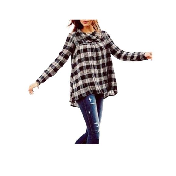 Free People Walk in the Park Plaid Burlap Cowl Pullover Tunic-XS - Picture 1 of 13